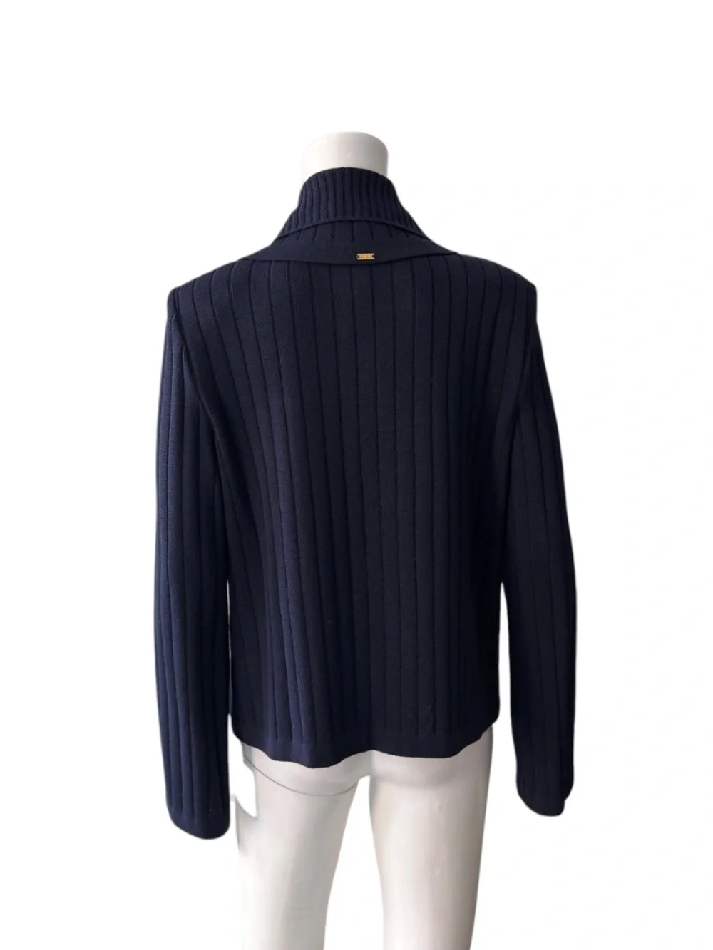 St. John Navy Blue Open Cardigan With Layered Collar Size Petite